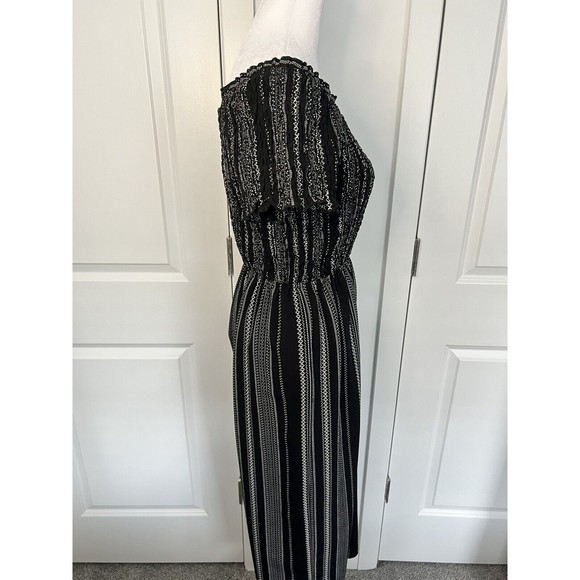 Xhilaration Women Black Wide Leg Jumpsuit M Stretch Ruched Off Shoulder - Picture 6 of 9